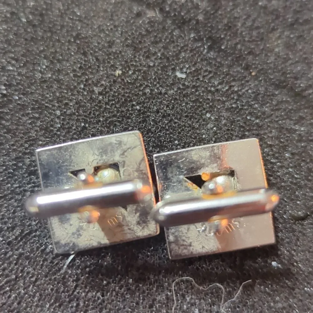 2 pr Vintage Swank faux‎ pearl square Shaped Silver Tone Cuff Links